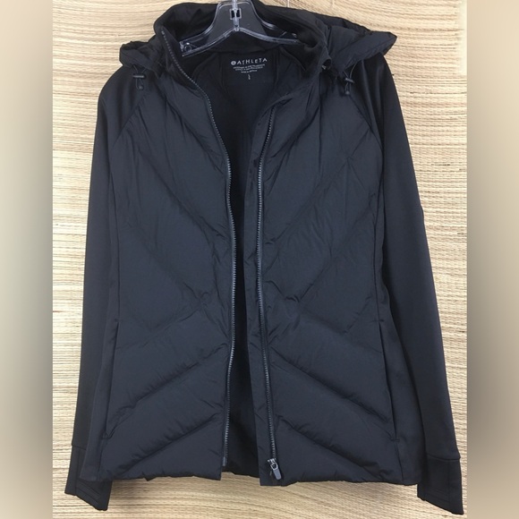 Athleta Inlet Hybrid Quilted Jacket Black Hooded Running Training NWOT Sz L/G - Picture 6 of 13